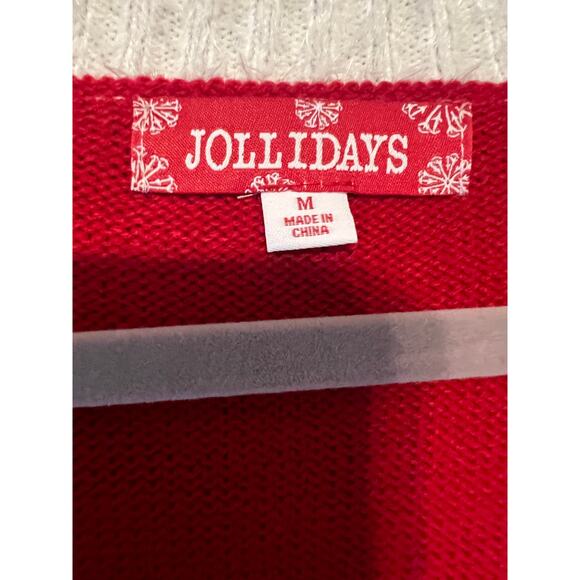 Ugly Christmas Cardigan Sweater - Reindeer Argyle Print Red Size Medium - Picture 3 of 7